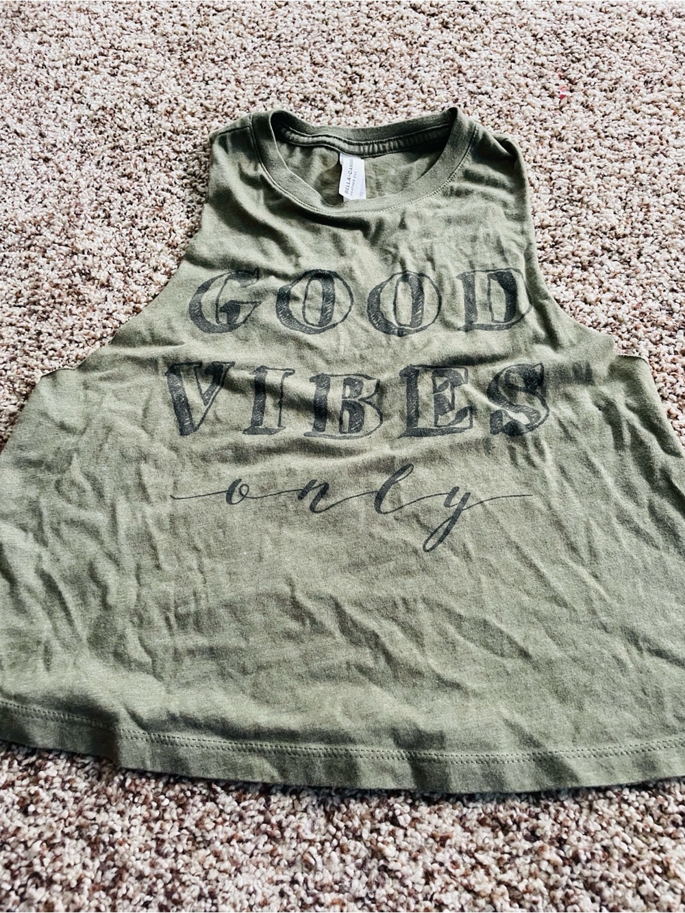 Bella + Canvas Good Vibes Only Crop Tank | Olive Green | Size S